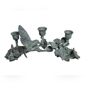 SPI San Pacific Hummingbird Flower 3 Candlestick Candleholders Green Solid Brass